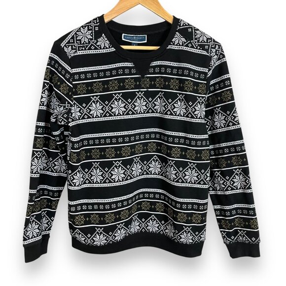Striped Fair Isle Print Sweatshirt Christmas Holiday Winter Black Sz Small Women - Picture 1 of 11